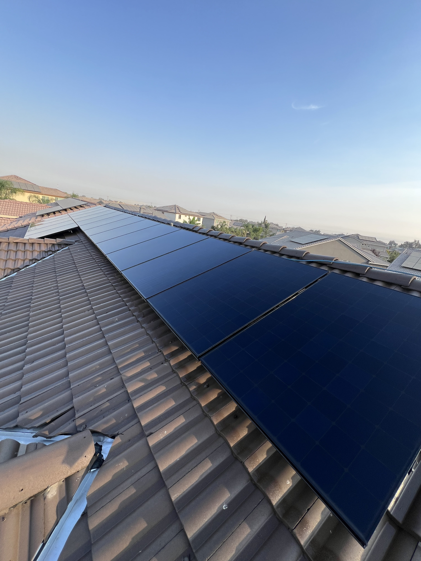 Clean solar panels shining after professional cleaning by Solar Shine Pros